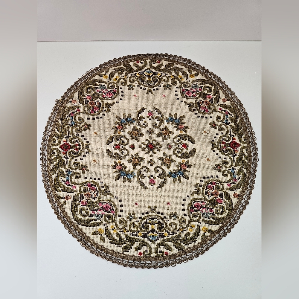 Vintage Group Muylle Belgium Tapestry Doily - Round Floral Medallion Table Mat